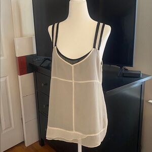 GAP Sheer Ivory Camisole black underneath with Black Straps and bow in the back